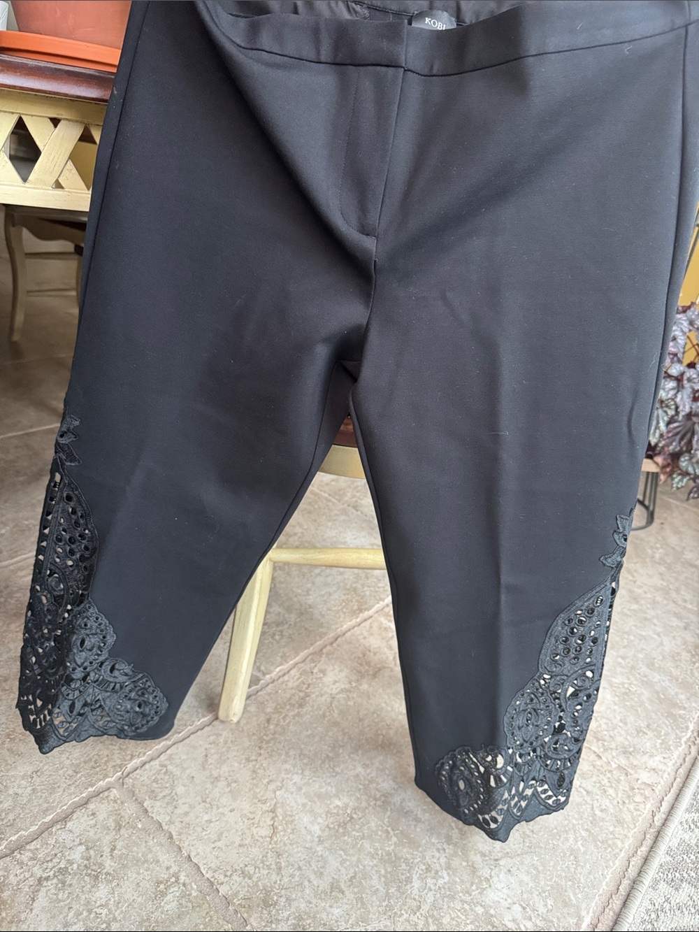 Black Lace-Hem Capri Pants